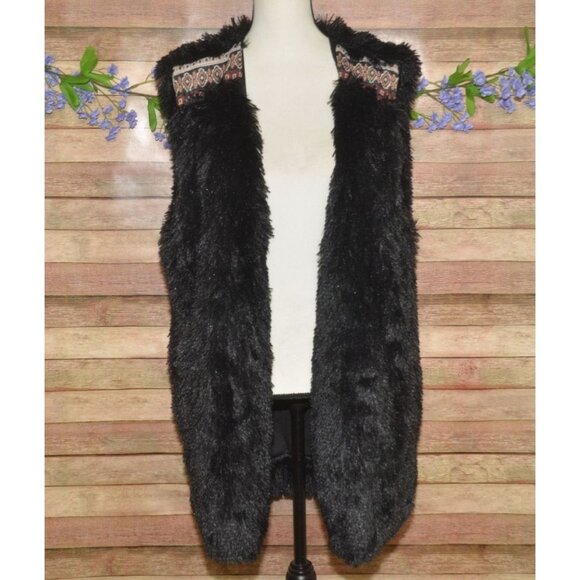 L Love Boutique Black Furry Shaggy Long Open Front Sweater Vest Womens Size 2XL - Picture 4 of 11